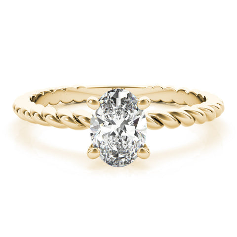 Yellow gold Oval Solitaire Twisted Band 4-Prong Ring