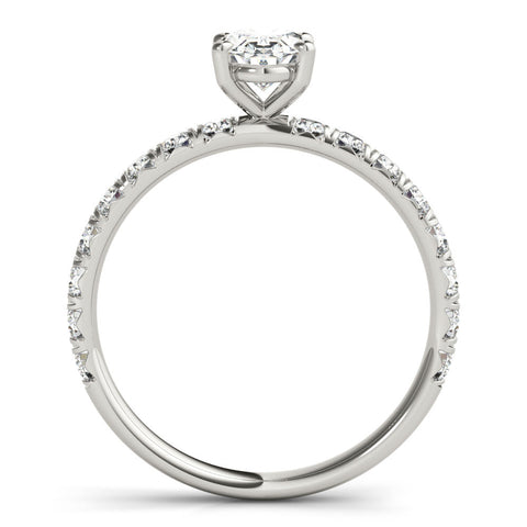 White gold Oval Cut Diamond Pavé Band Solitaire with Four-Prong Setting