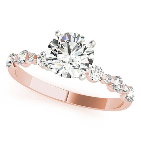 Rose gold Heart Diamond Prong Set Engagement Ring with Pave Band