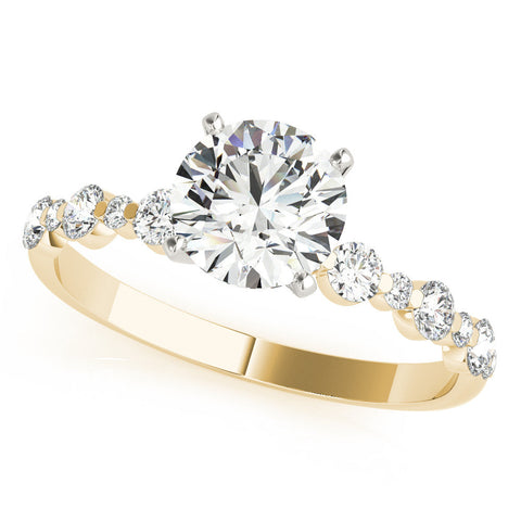 Yellow gold Heart Diamond Prong Set Engagement Ring with Pave Band