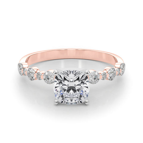 Rose gold Cushion Diamond Prong Set Engagement Ring with Pave Band