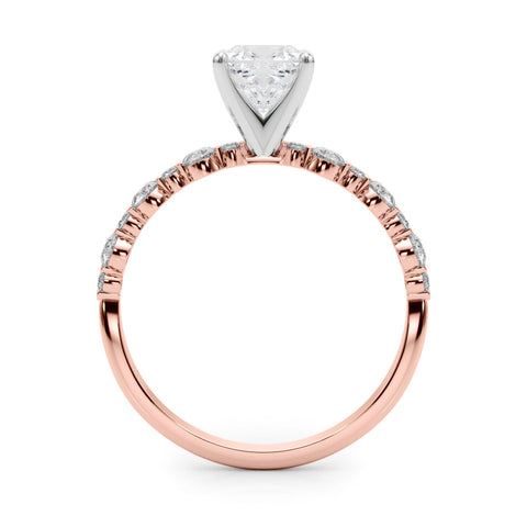 Rose gold Cushion Diamond Prong Set Engagement Ring with Pave Band