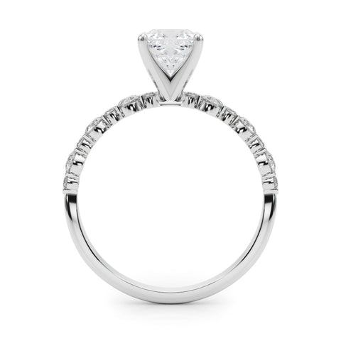 Platinum Cushion Diamond Prong Set Engagement Ring with Pave Band