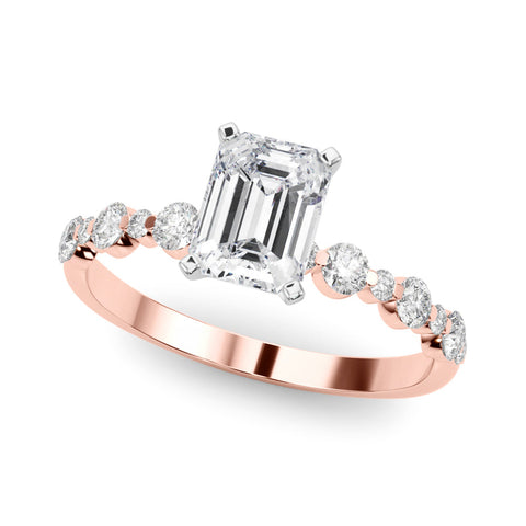 Rose gold Radiant Diamond Prong Set Engagement Ring with Pave Band