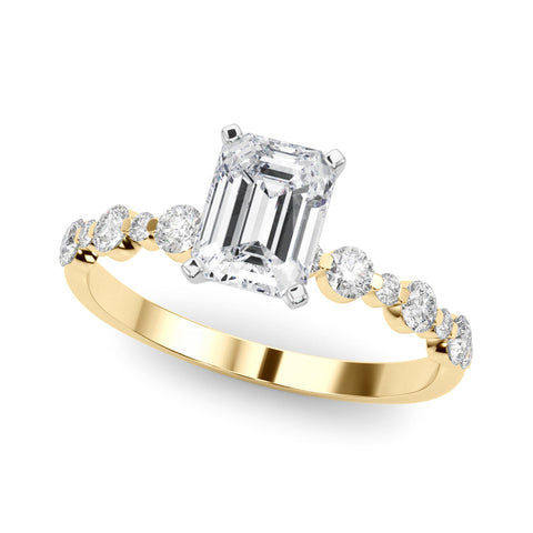 Yellow gold Radiant Diamond Prong Set Engagement Ring with Pave Band