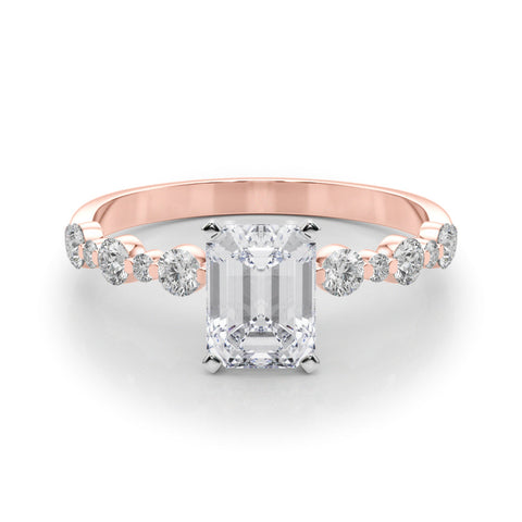 Rose gold Radiant Diamond Prong Set Engagement Ring with Pave Band