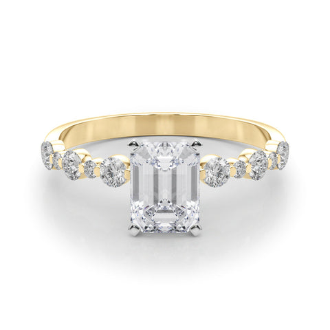 Yellow gold Radiant Diamond Prong Set Engagement Ring with Pave Band