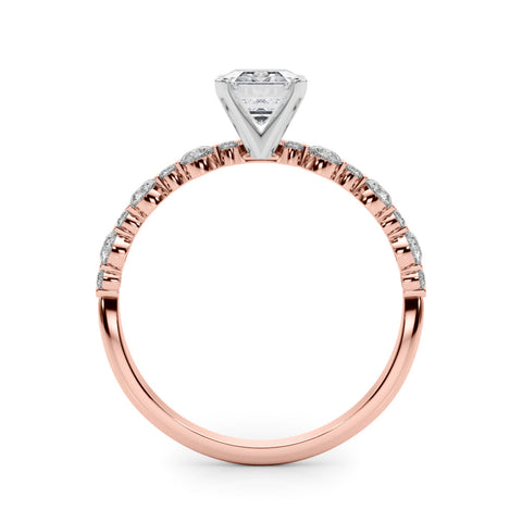 Rose gold Radiant Diamond Prong Set Engagement Ring with Pave Band