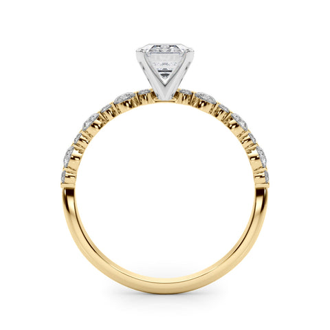 Yellow gold Emerald Diamond Prong Set Engagement Ring with Pave Band