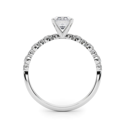 White gold Emerald Diamond Prong Set Engagement Ring with Pave Band