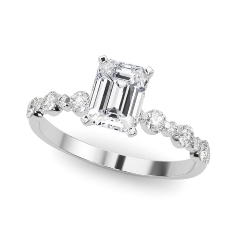 White gold Radiant Diamond Prong Set Engagement Ring with Pave Band
