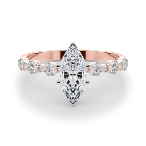 Rose gold Marquise Diamond Prong Set Engagement Ring with Pave Band