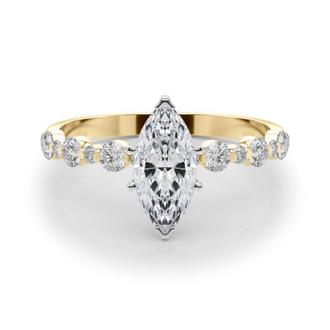 Yellow gold Marquise Diamond Prong Set Engagement Ring with Pave Band