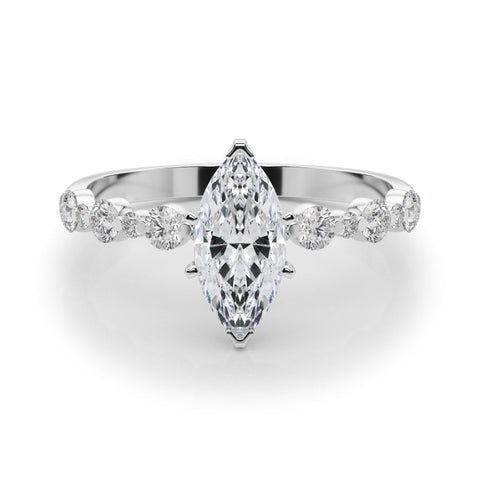 White gold Marquise Diamond Prong Set Engagement Ring with Pave Band