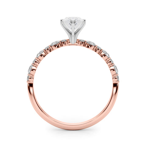 Rose gold Marquise Diamond Prong Set Engagement Ring with Pave Band