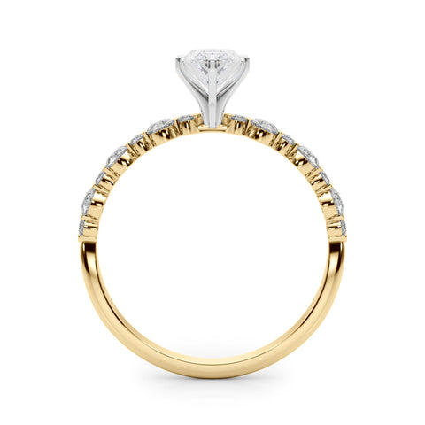 Yellow gold Marquise Diamond Prong Set Engagement Ring with Pave Band