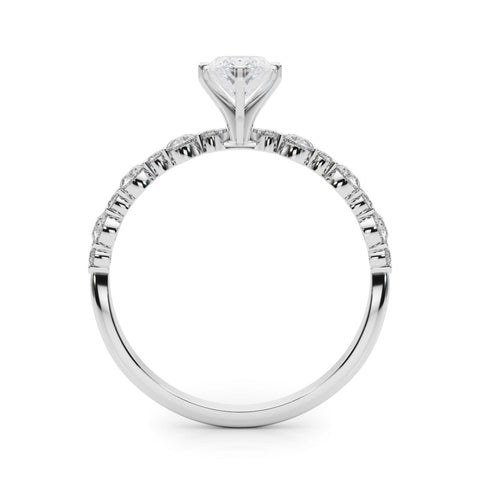 Platinum Marquise Diamond Prong Set Engagement Ring with Pave Band