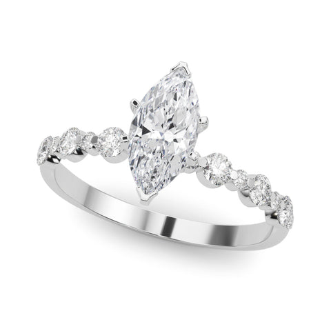 White gold Marquise Diamond Prong Set Engagement Ring with Pave Band