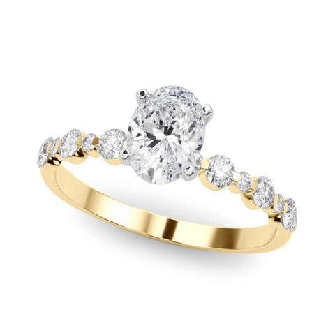 Yellow gold Oval Diamond Prong Set Engagement Ring with Pave Band