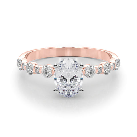 Rose gold Oval Diamond Prong Set Engagement Ring with Pave Band