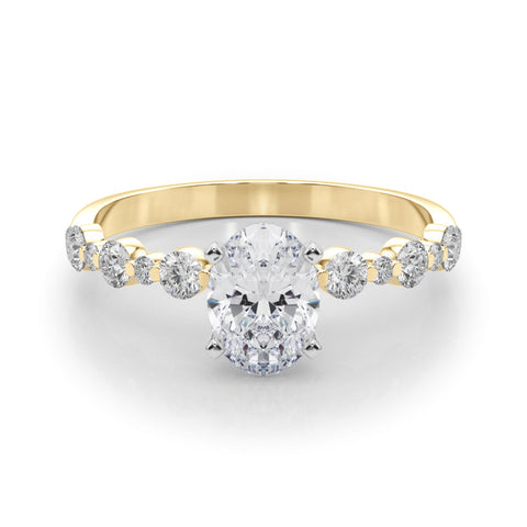 Yellow gold Oval Diamond Prong Set Engagement Ring with Pave Band
