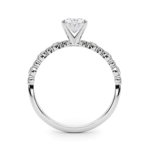 Silver Oval Diamond Prong Set Engagement Ring with Pave Band