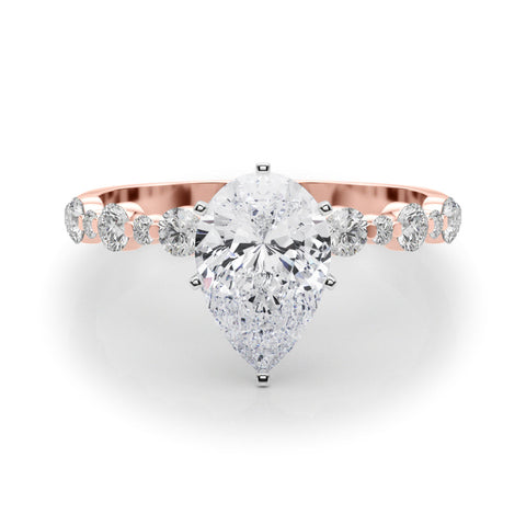 Rose gold Pear Diamond Prong Set Engagement Ring with Pave Band