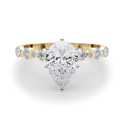 Yellow gold Pear Diamond Prong Set Engagement Ring with Pave Band