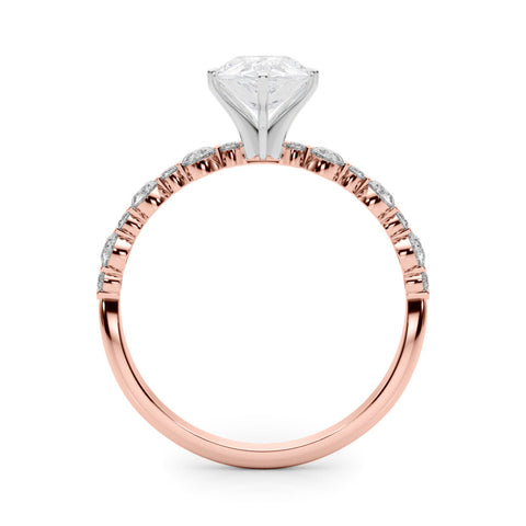Rose gold Pear Diamond Prong Set Engagement Ring with Pave Band