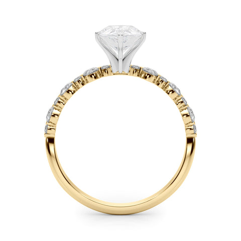 Yellow gold Pear Diamond Prong Set Engagement Ring with Pave Band
