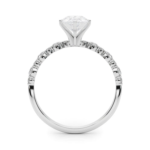 Silver Pear Diamond Prong Set Engagement Ring with Pave Band