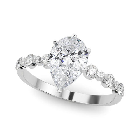 Silver Pear Diamond Prong Set Engagement Ring with Pave Band