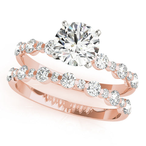 Rose gold Heart Diamond Prong Set Engagement Ring with Pave Band