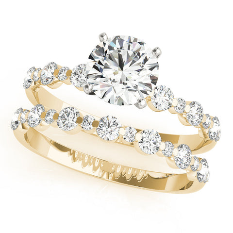 Yellow gold Round Diamond Prong Set Engagement Ring with Pave Band