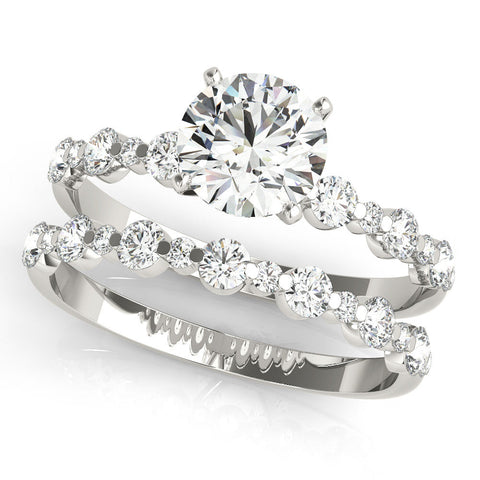 White gold Round Diamond Prong Set Engagement Ring with Pave Band