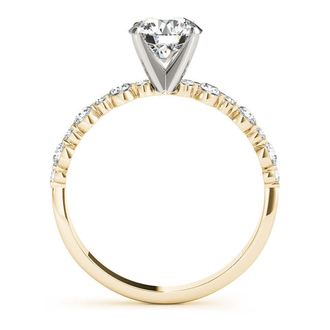 Yellow gold Heart Diamond Prong Set Engagement Ring with Pave Band