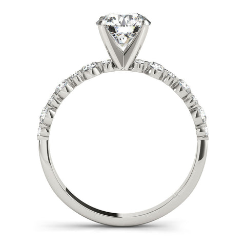 White gold Round Diamond Prong Set Engagement Ring with Pave Band