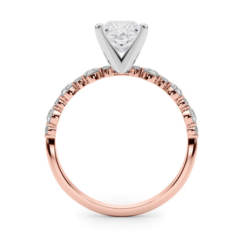 Rose gold Princess Diamond Prong Set Engagement Ring with Pave Band