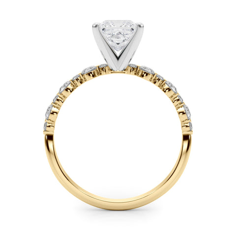 Yellow gold Princess Diamond Prong Set Engagement Ring with Pave Band
