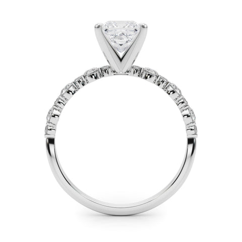 Silver Princess Diamond Prong Set Engagement Ring with Pave Band