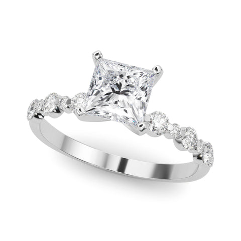 Silver Princess Diamond Prong Set Engagement Ring with Pave Band