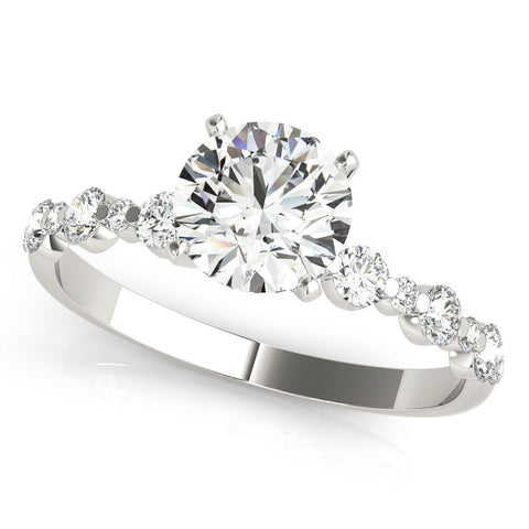 White gold Round Diamond Prong Set Engagement Ring with Pave Band