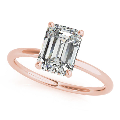 Rose gold Emerald Cut Solitaire Engagement Ring with Four-Prong Setting and Classic Band
