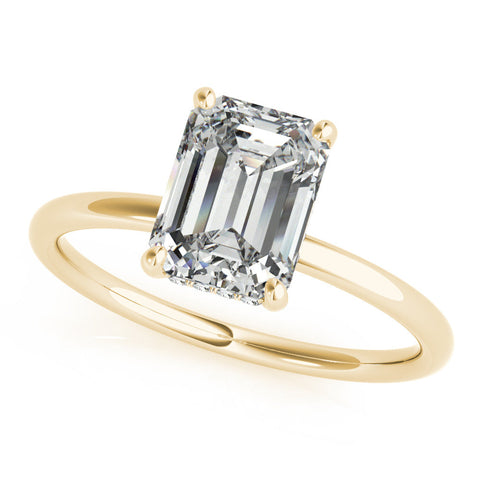 Yellow gold Emerald Cut Solitaire Engagement Ring with Four-Prong Setting and Classic Band