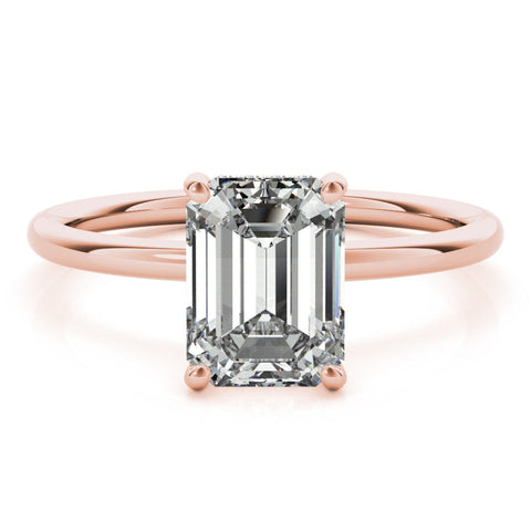 Rose gold Emerald Cut Solitaire Engagement Ring with Four-Prong Setting and Classic Band