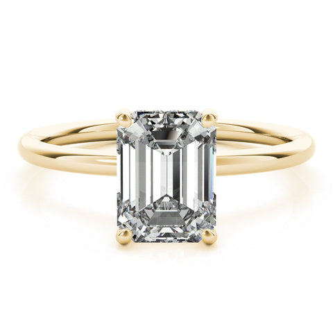 Yellow gold Emerald Cut Solitaire Engagement Ring with Four-Prong Setting and Classic Band