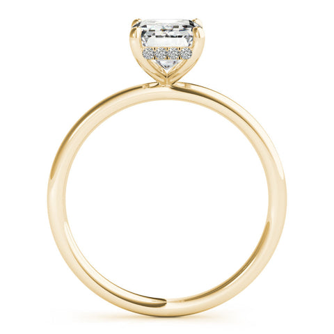 Yellow gold Emerald Cut Solitaire Engagement Ring with Four-Prong Setting and Classic Band