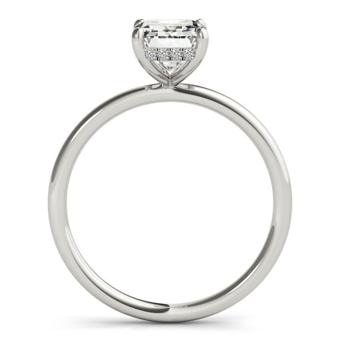 Platinum Emerald Cut Solitaire Engagement Ring with Four-Prong Setting and Classic Band