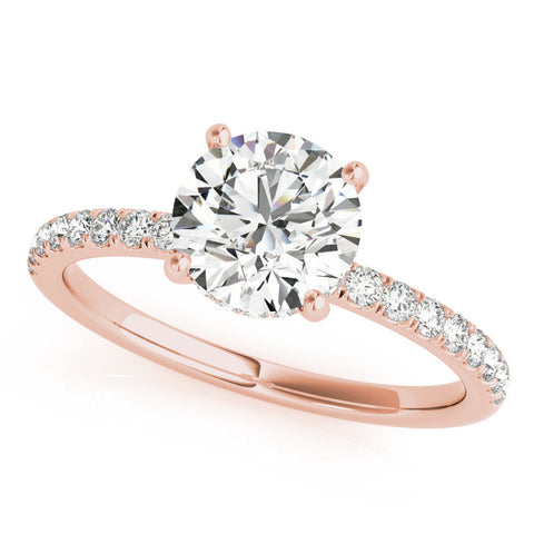 Rose gold Heart Solitaire Diamond Pavé Band with Four-Prong Setting