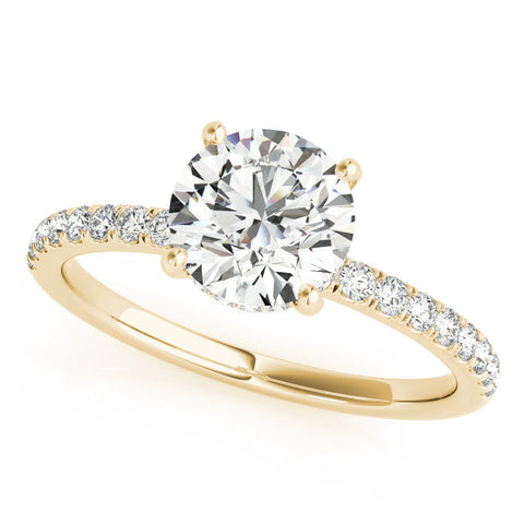 Yellow gold Heart Solitaire Diamond Pavé Band with Four-Prong Setting